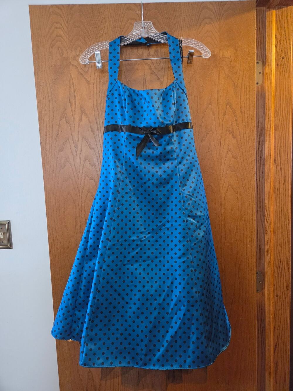Zum Zum Niki Livas 90s / 2000s Polka Dot Dress Halter Prom Blue Size 4 or 6 READ